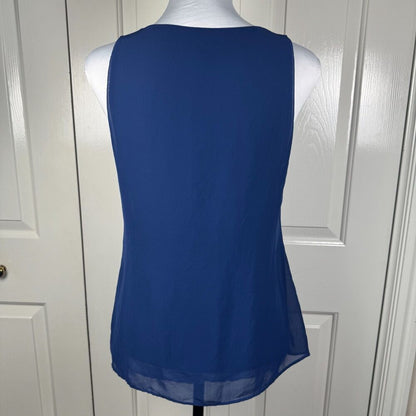 Banana Republic Women Blouse Sz S Sheer Blue Pleated VNeck Sleeveless Liner