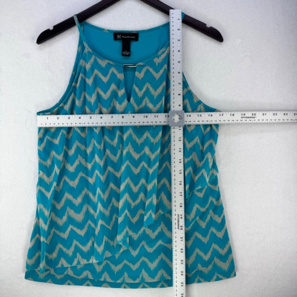INC Tank Top Women Size Large zigzag print metal embellishment layered turquoise