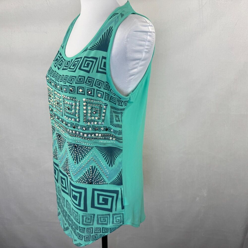 Voice Of California Top Sz S Knit Green Geometric Sequined Sleeveless