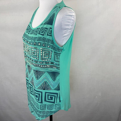 Voice Of California Top Sz S Knit Green Geometric Sequined Sleeveless