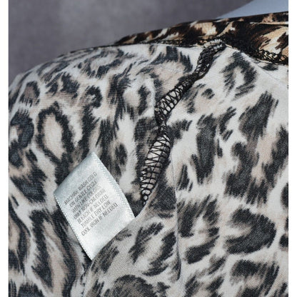 Dressbarn Animal Print 3/4 Sleeve 1/2 Button Stretch Brown - Size Large