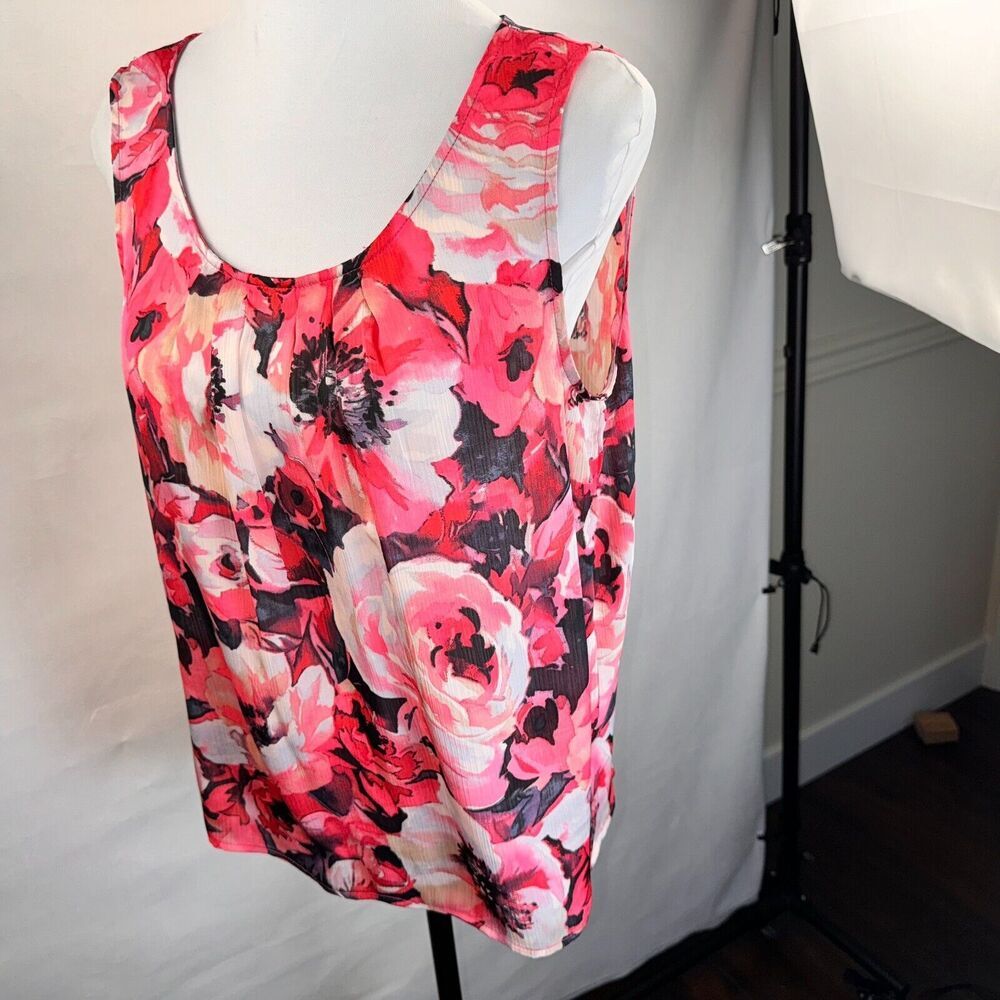 Kasper Top Sz PL Silky Satin Floral Blouse Scoop neck Sleeveless