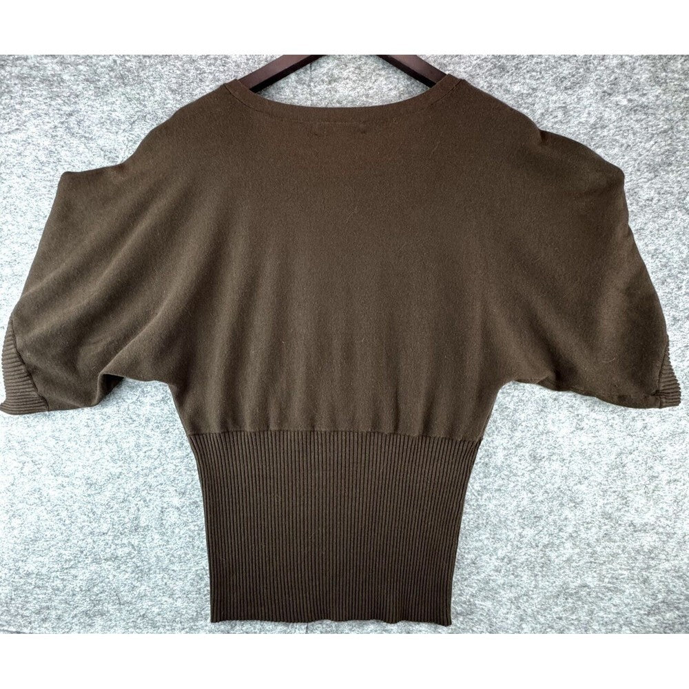 Cable & Gauge Women Brown Pullover Batwing Sleeve Button Shoulder Stretch Sz L