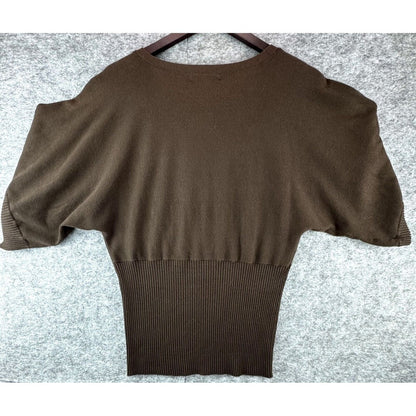 Cable & Gauge Women Brown Pullover Batwing Sleeve Button Shoulder Stretch Sz L
