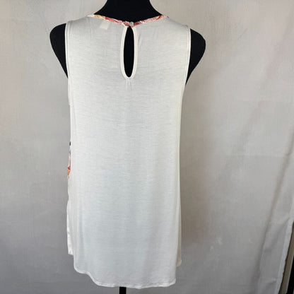 Lauren Conrad Women Sz S Ivory Tank Tunic Floral Print Crochet Neck Sleeveless
