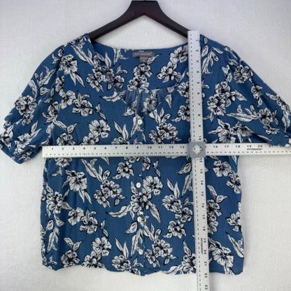 Blusa Peace & Pearls para mujer, talla grande, azul y negra, cuello en V, abotonada, manga corta