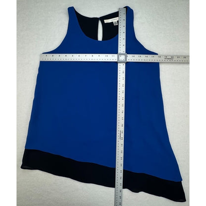 StudioM Top Sz XS Layered Royal Blue Black Asymmetrical Round Neck Sleeveless