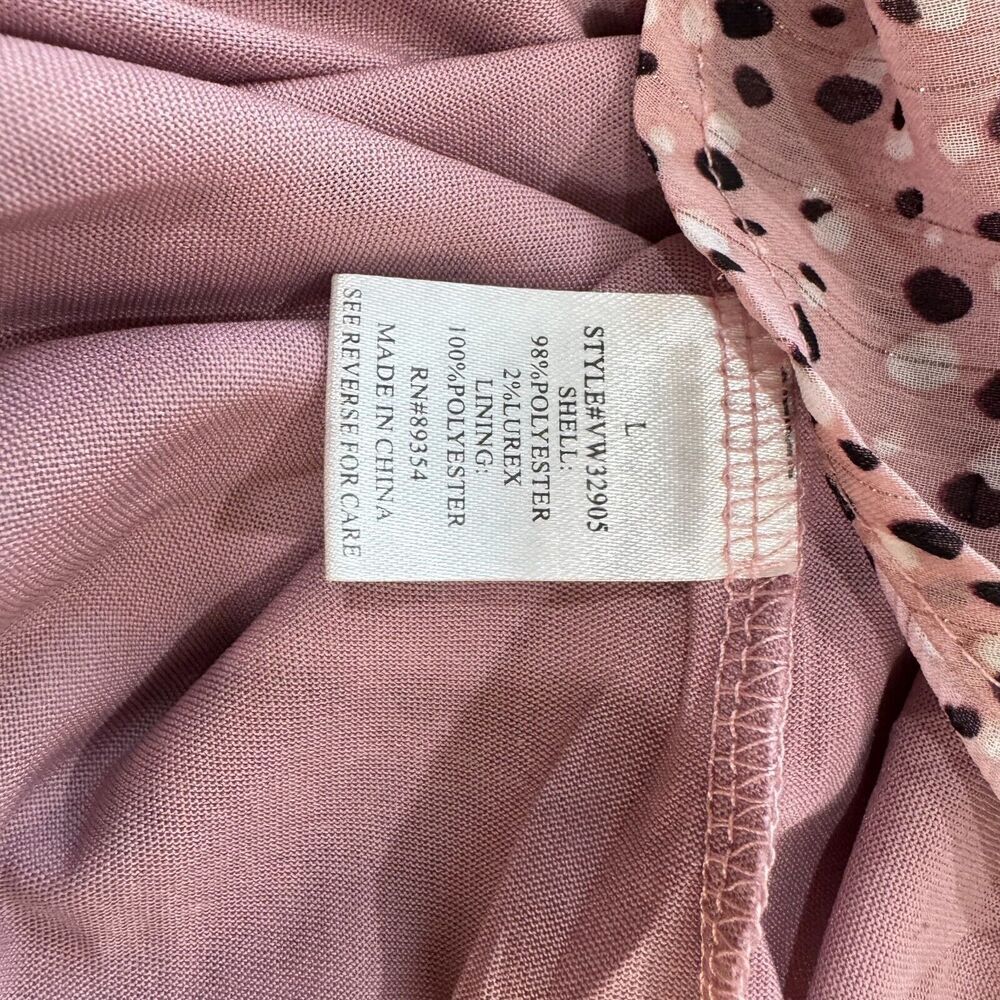 Adrienne Vittadini Women Blouse Sz L Sheer Pink Floral Split Neck Ruffle Sleeve