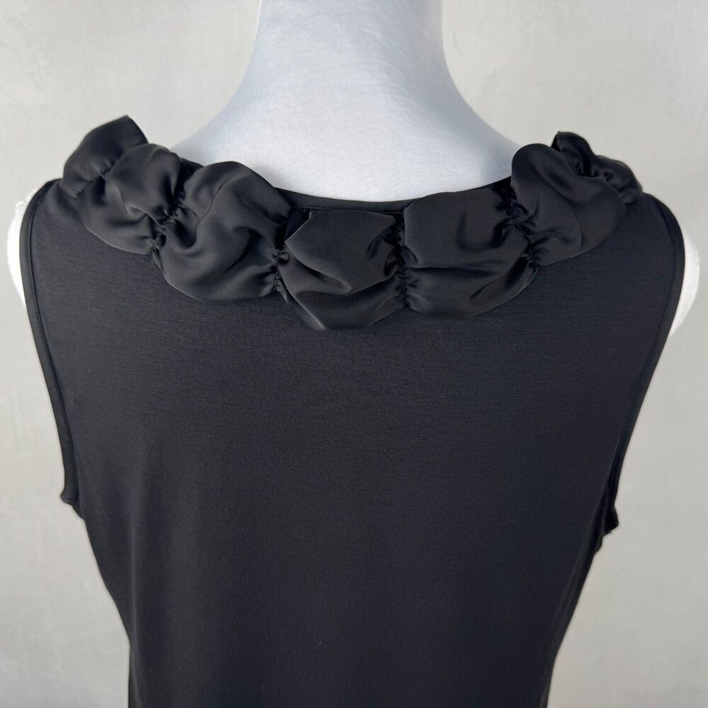 Alfani Women Top Sz 10 Black Neck Ruching Front Satin Stretchy Back Knit