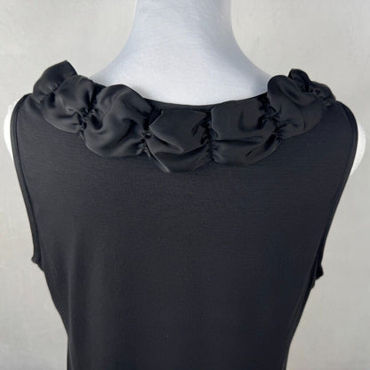 Alfani Women Top Sz 10 Black Neck Ruching Front Satin Stretchy Back Knit