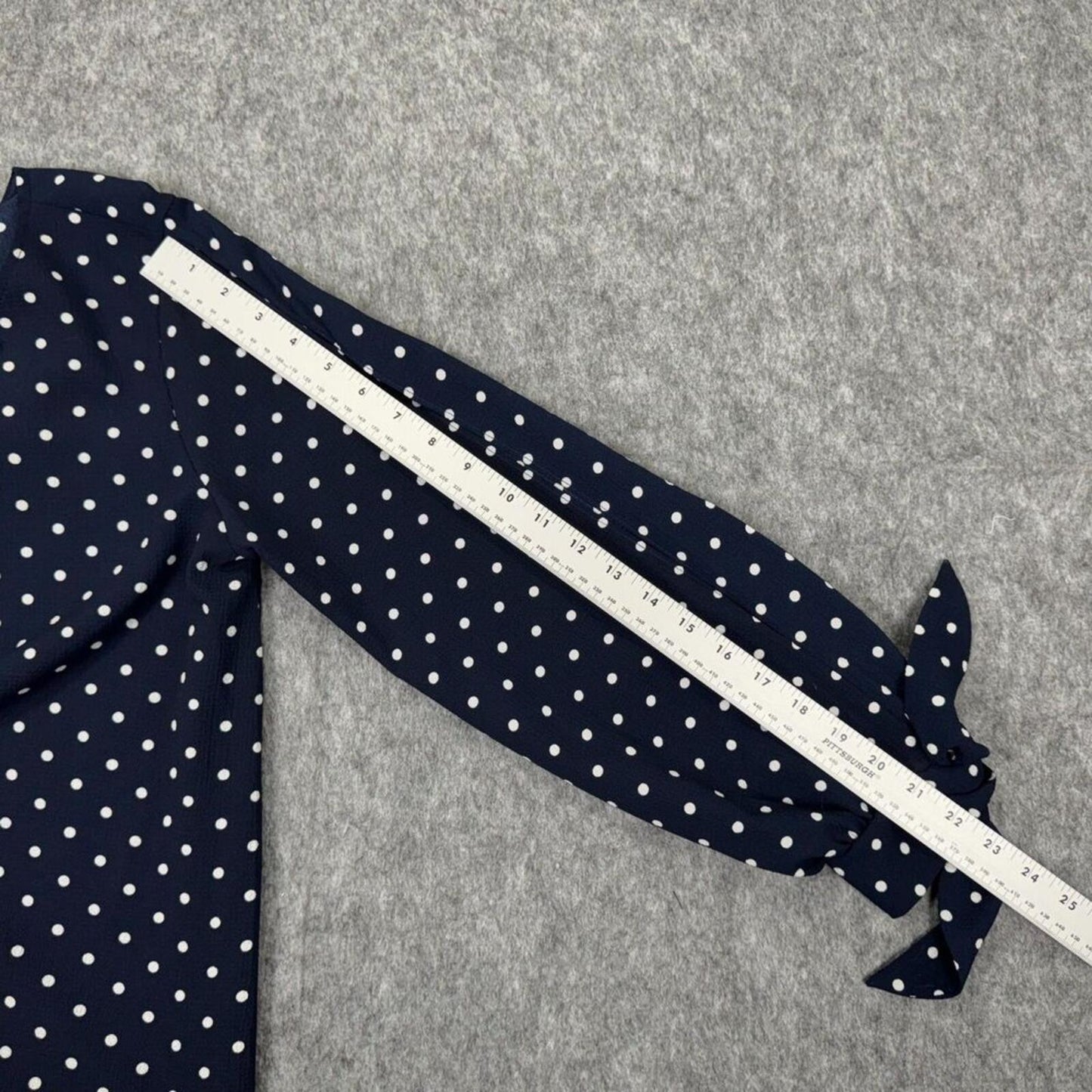 PinkBlush NWT Top Women Sz S Navy Polka Dot Crew Neck Long Slit Sleeve Bow Cuff