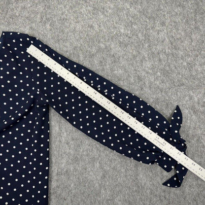 PinkBlush NWT Top Women Sz S Navy Polka Dot Crew Neck Long Slit Sleeve Bow Cuff