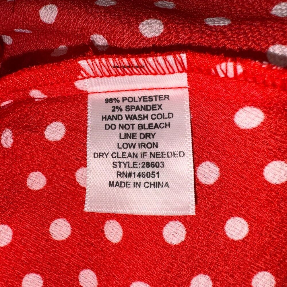 Monteau Top Sz M Fit and Flare Peplum Faux Wrap Red White Polka Dot