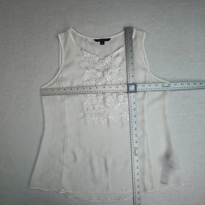 Zac & Rachel Top Sz M Sheer White Blouse Crochet Design On Front Sleeveless