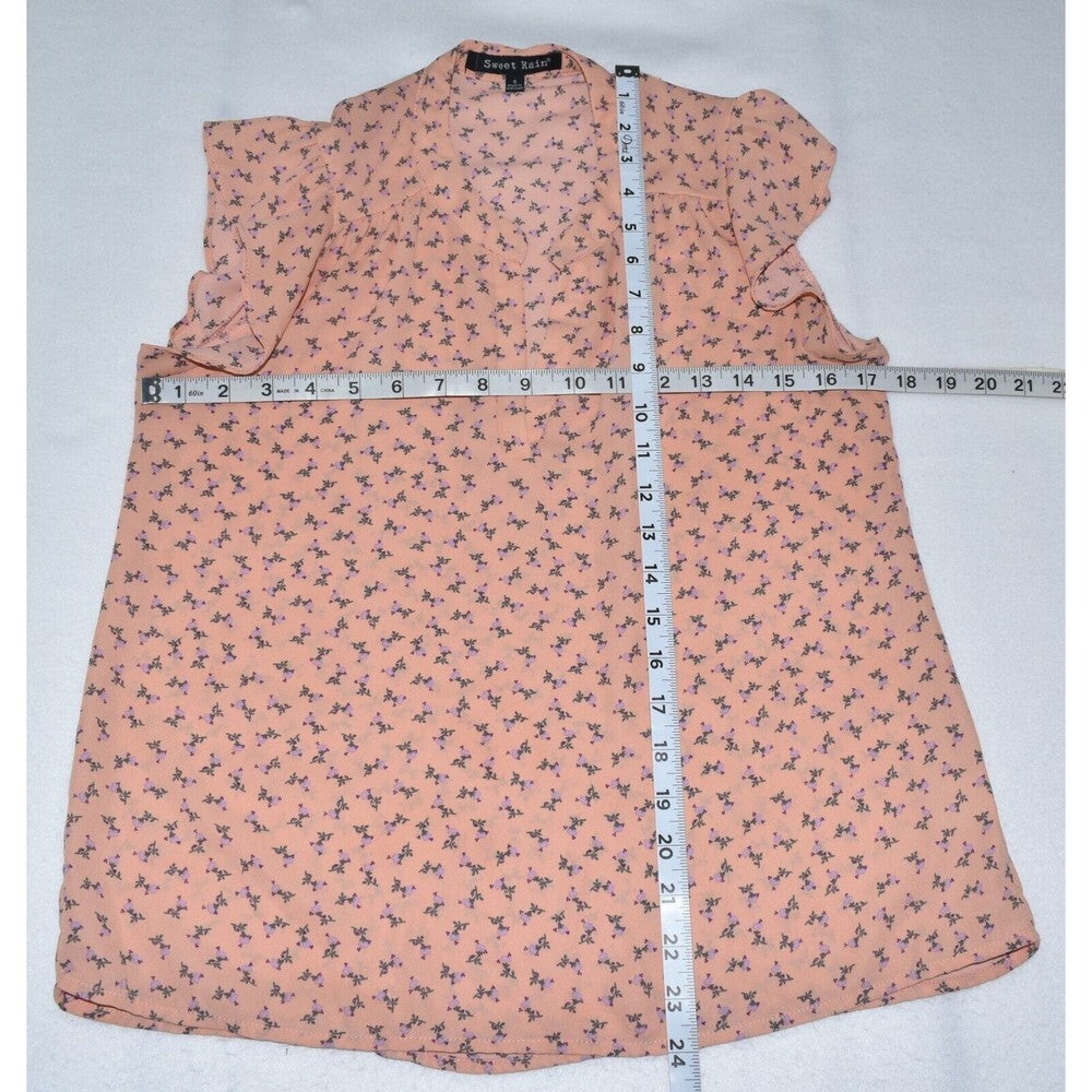Sweet Rain Top Peach and purple flowers - Sleeveless Blouse - Size S