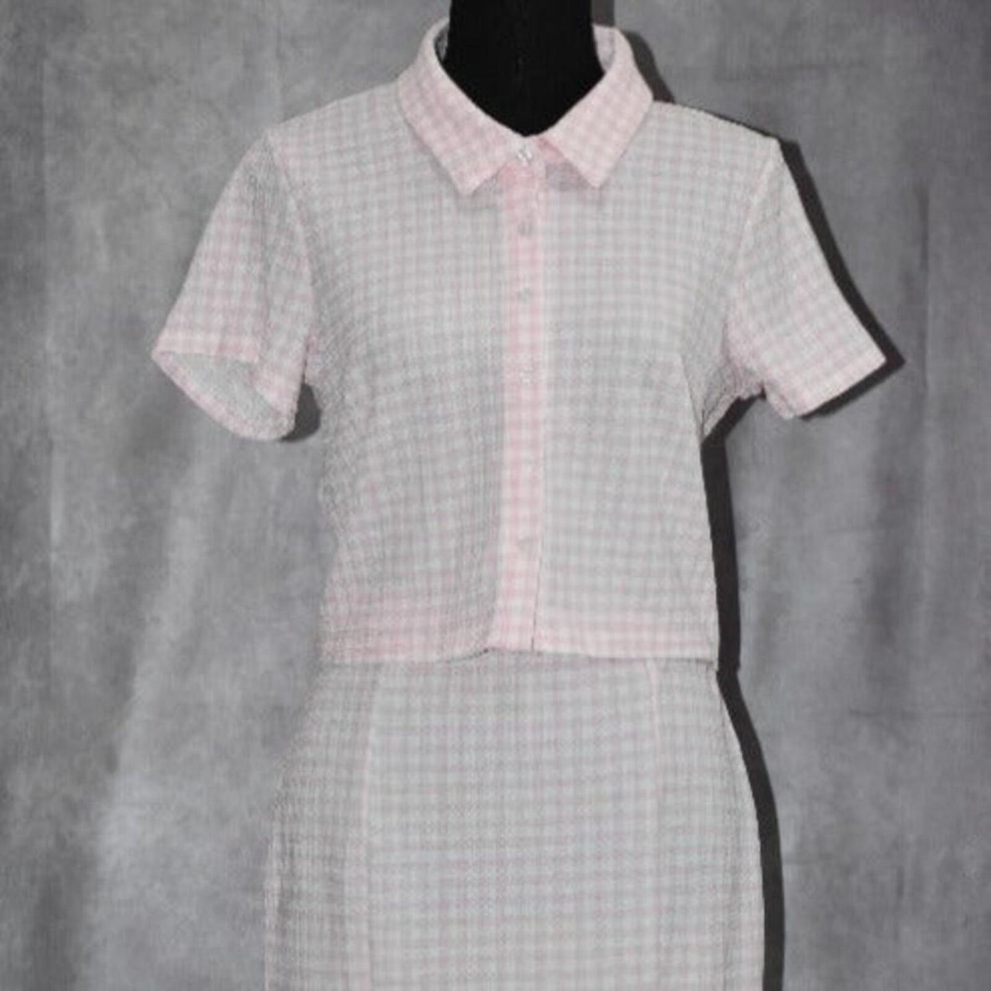 Ultra Flirt Two Piece Set Juniors Size L Plaid Pink Short Sleeve Button Down NWT
