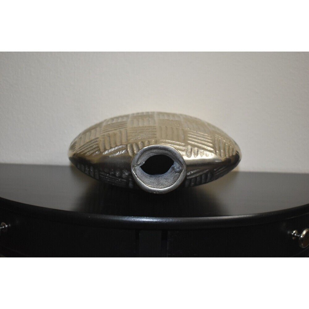 Geometric Textured Oval Metal Vase Silver Gray 15" Modern Home Decor Made in India