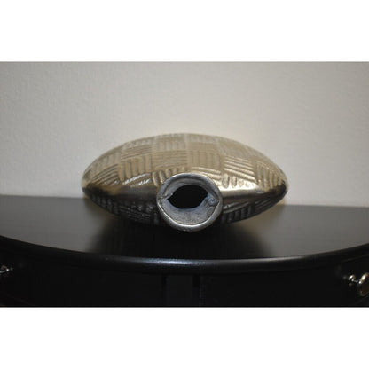 Geometric Textured Oval Metal Vase Silver Gray 15" Modern Home Decor Made in India