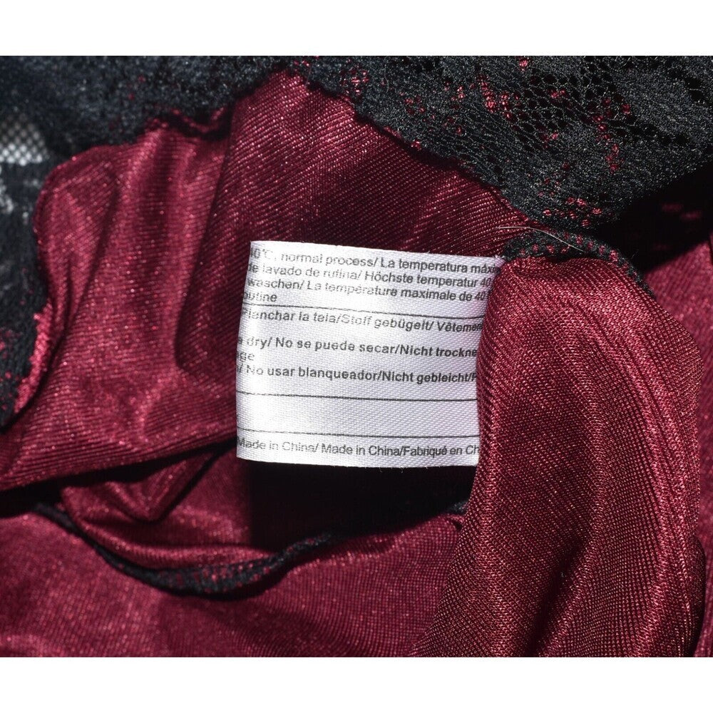 Avid Love Sz S One Piece Burgundy Bodysuit Black Lace Trim