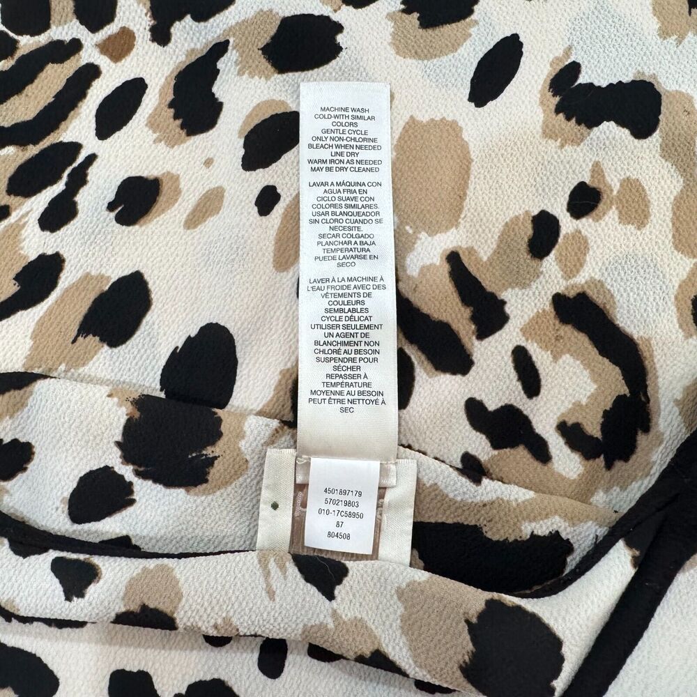 Chico’s Blouse Sz 00 Cheetah Print V Neck Long Split Black Trim Sleeve