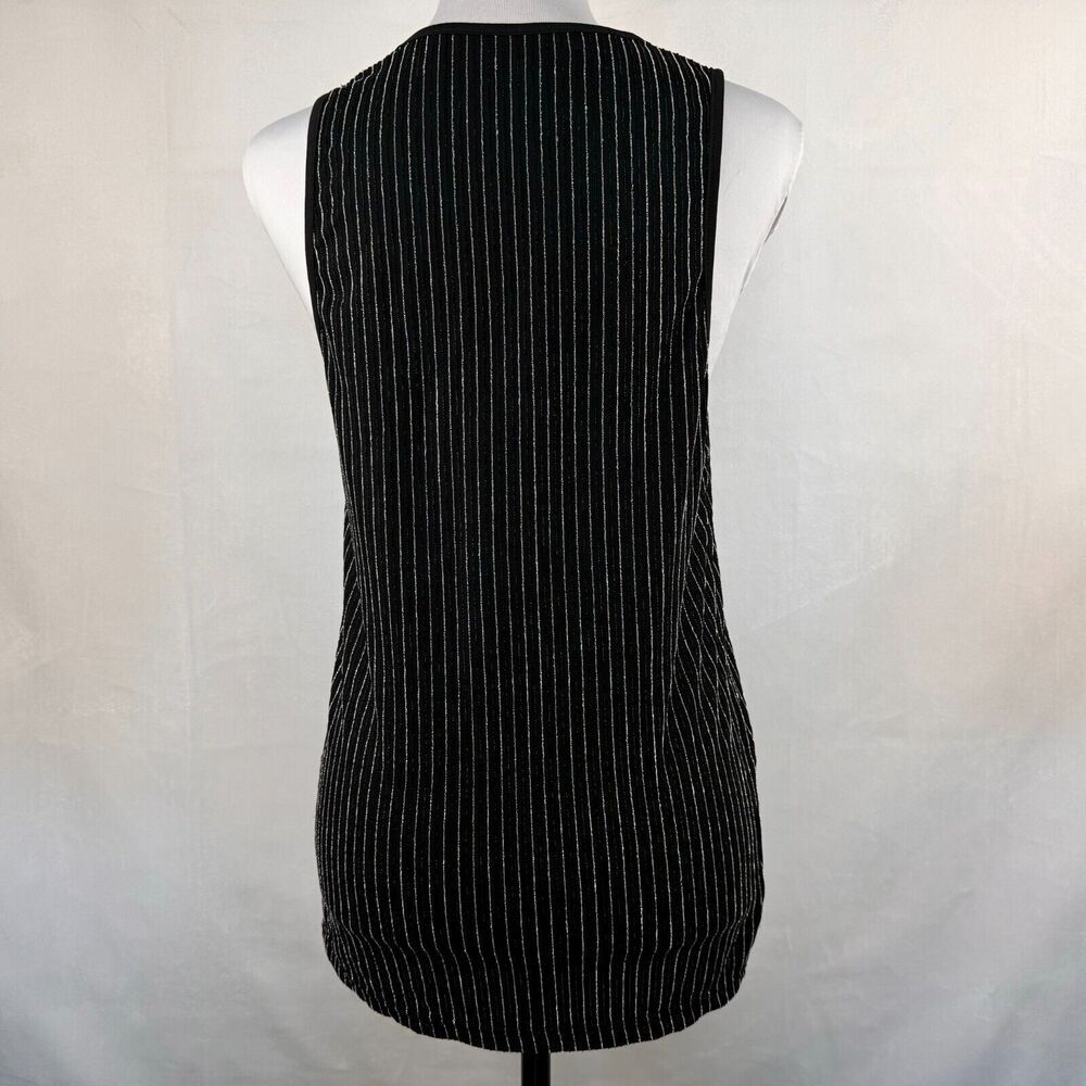 Unbranded Women Tank Top Sz S Black Ribbed metallic silver and black thread