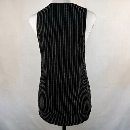 Unbranded Women Tank Top Sz S Black Ribbed metallic silver and black thread