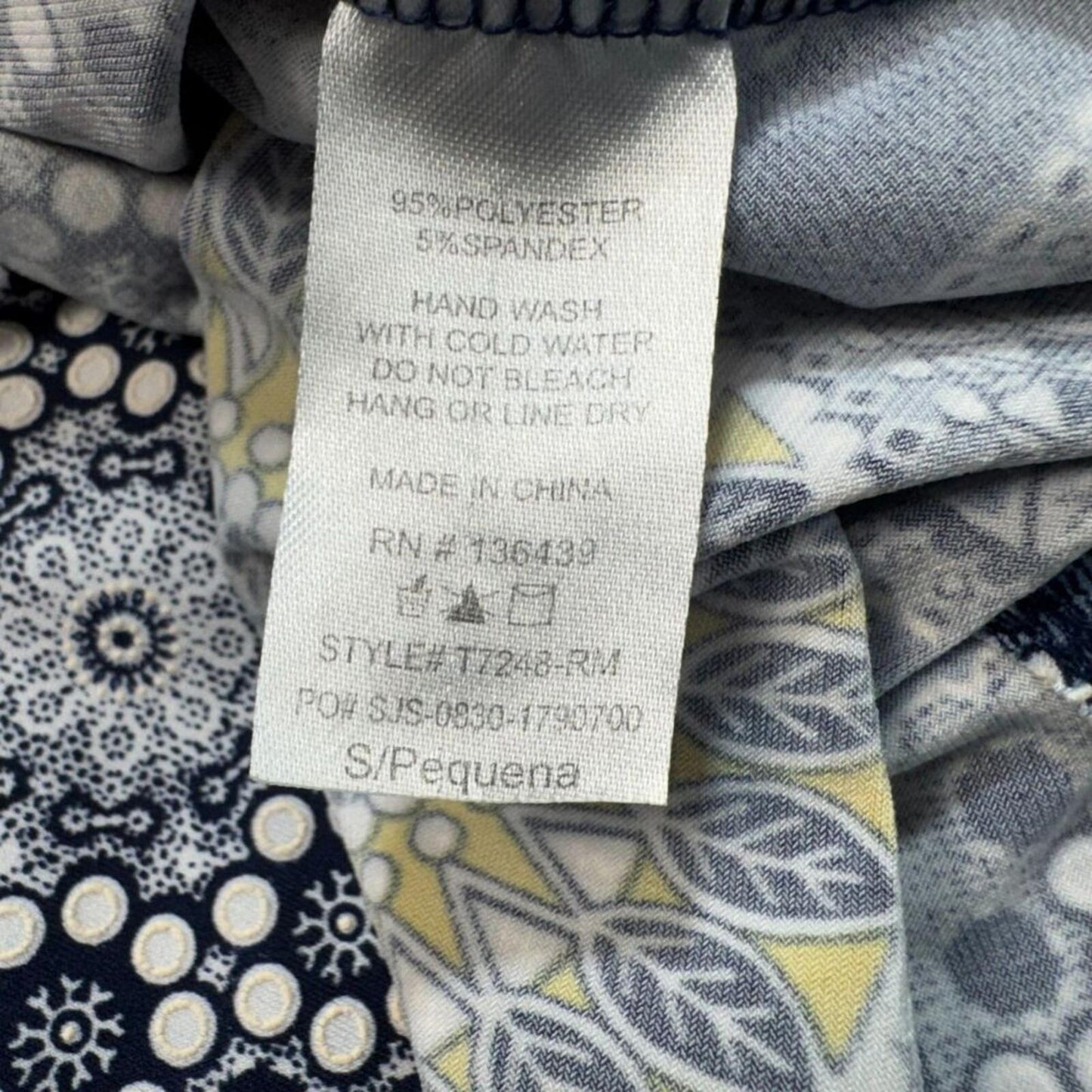SJS Women Top Sz S Textured Blue White Yellow Paisley Sleeveless  Tie Closure