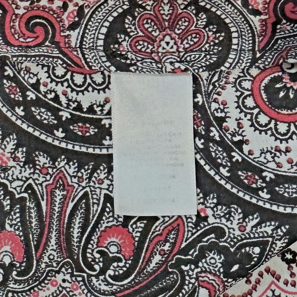 Talbots Blouse Sz XS V-Neck Cap Sleeve Red & Black Paisley Print Side Slits
