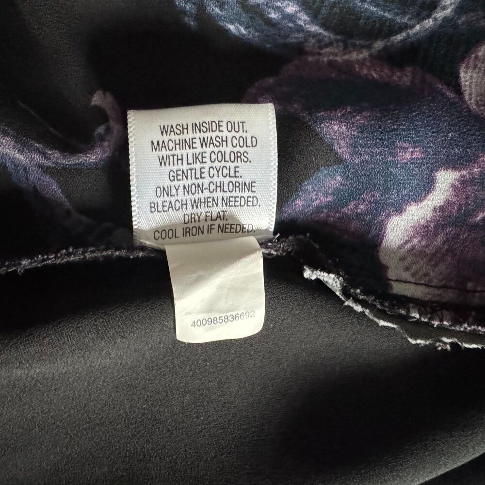 Simply Vera Vera Wang Women Sz M Sheer Black Tunic Floral Print Semi Open Back