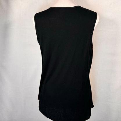 Rendezvous Blouse Sz M Sleeveless Beige Taupe Front Contrast Trim Black