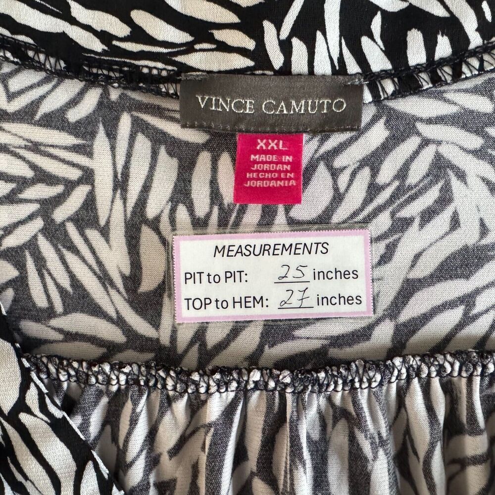 Vince Camuto Black White Top Sz XXL VNeck Elastic Cuff Long Sleeve Pullover