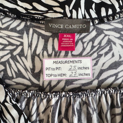Vince Camuto Black White Top Sz XXL VNeck Elastic Cuff Long Sleeve Pullover