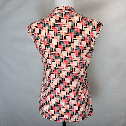 Evan Picone Black Label Top Sz S Cap Sleeve Square Neck Beige Red Black