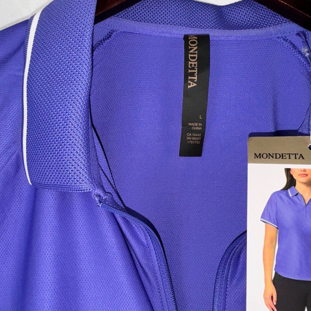 Mondetta Polo Sz L Women's Active Blue Purple 1/4-Zip Short Sleeve Mesh Shirt