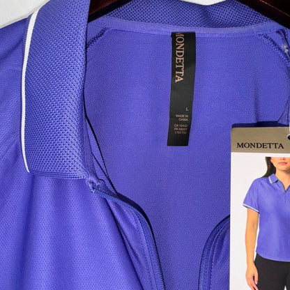 Mondetta Polo Sz L Women's Active Blue Purple 1/4-Zip Short Sleeve Mesh Shirt