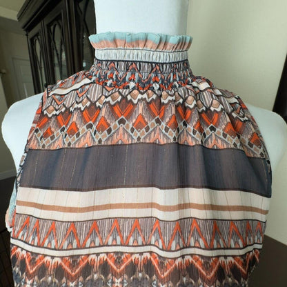 By & By Top Sz XL Sheer Ruffled High Neck Sleeveless Peach Gray Lined