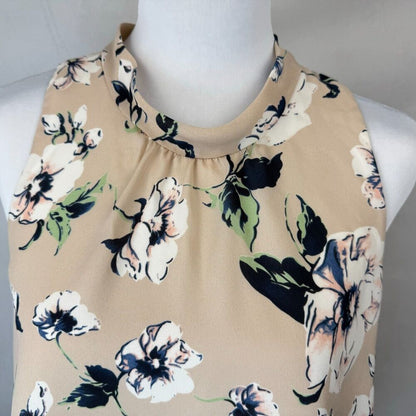 ASTR The Label Women Crop Top Sz S Beige Floral Chiffon Under Blouse Split Back