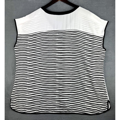Worthington White with Black Stripes V-neck Sleeveless polyester blouse Size 2X