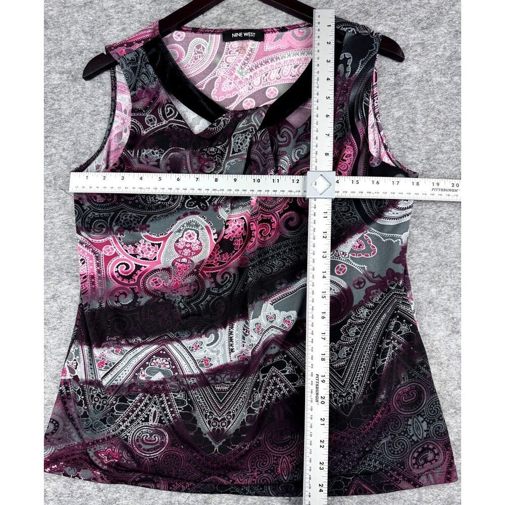Nine West Vintage Red Sleeveless Top with Black Velvet front neckline - Size L