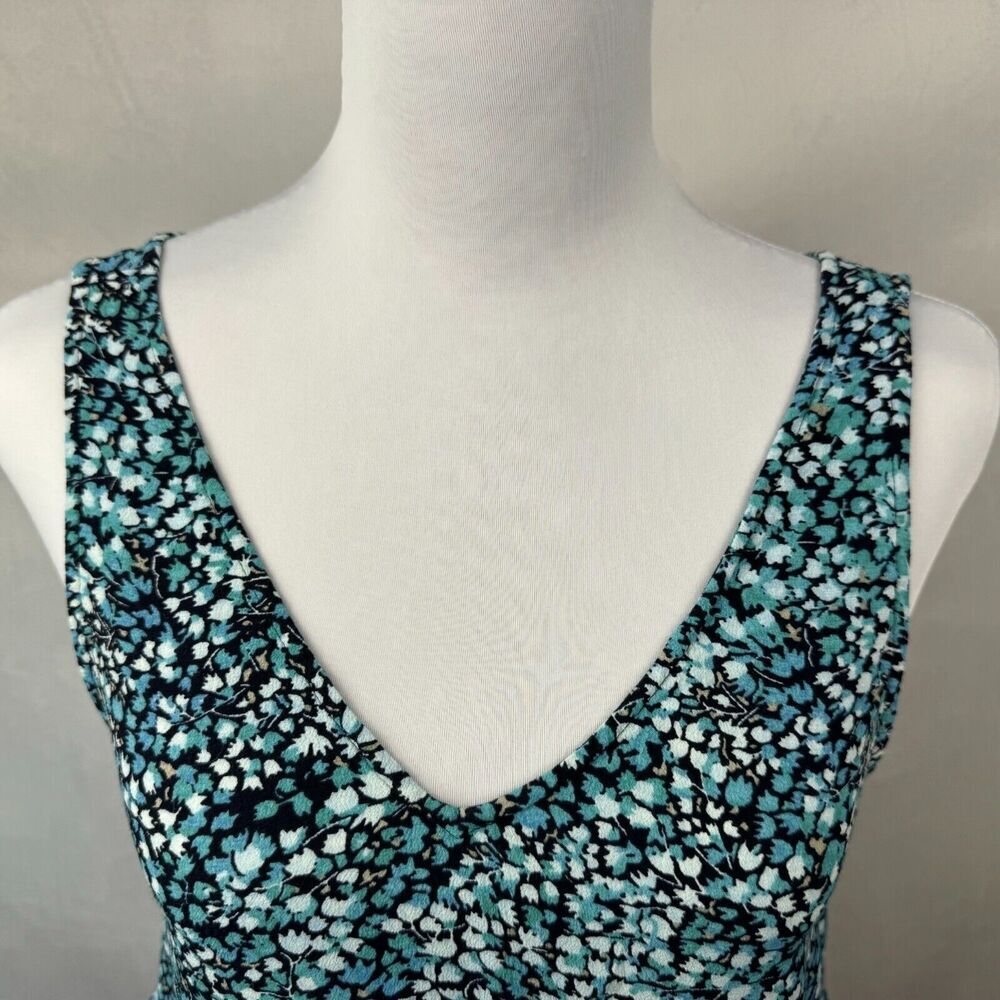 LOFT  Top Sz XS Black Multicolor Floral Sleeveless Peplum Ruffle VNeck