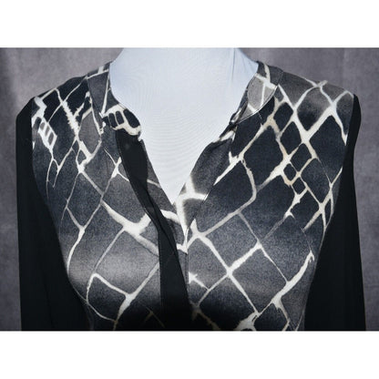 Simply Vera Wang Sheer Long Sleeve Split Neck Black Geometric  Blouse Top Size S