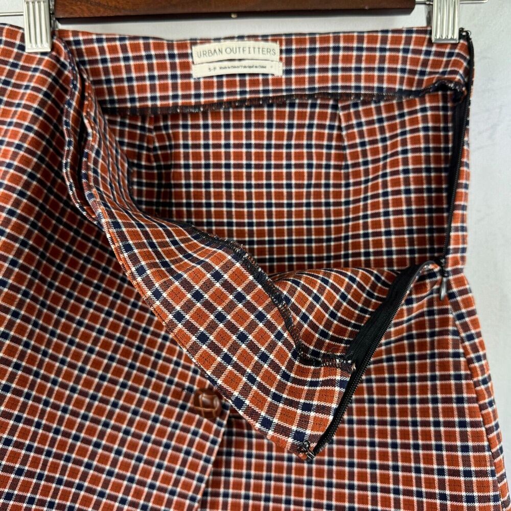 Urban Outfitters Mini Skirt S Brown Plaid High Waist Side Zipper