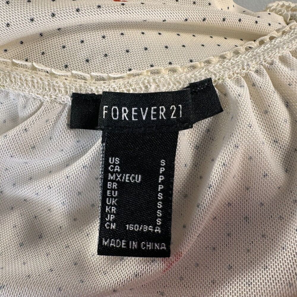Forever 21 Crop Top Sz S Sheer Floral Puff Sleeve Mesh