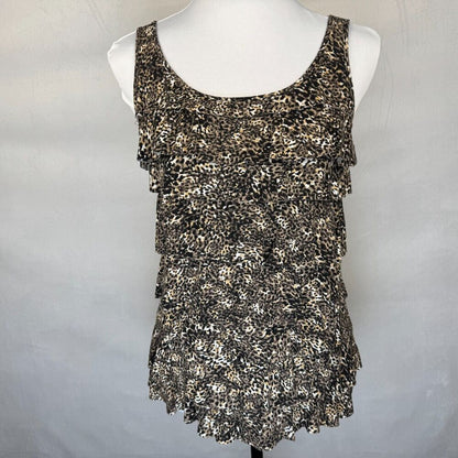 Liz Claiborne Tank Top Sz  PS Brown Leopard Animal Tiered Ruffled Sleeveless