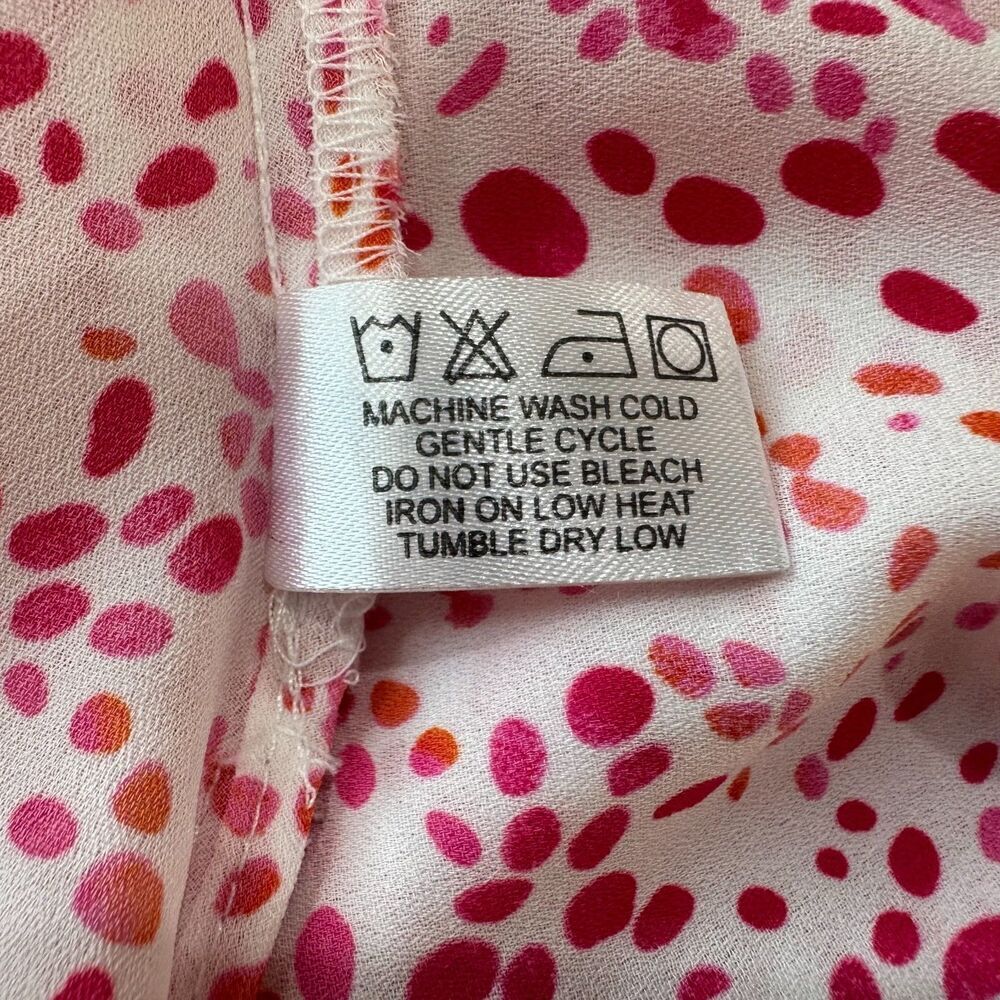 Rachel Zoe Women Sz M Top Round Neck White Red Orange Dots Abstract Sleeveless