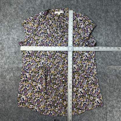 Fun2Fun Women Top Sz M Sheer Henley Sleeveless Chiffon Floral Print Multicolor