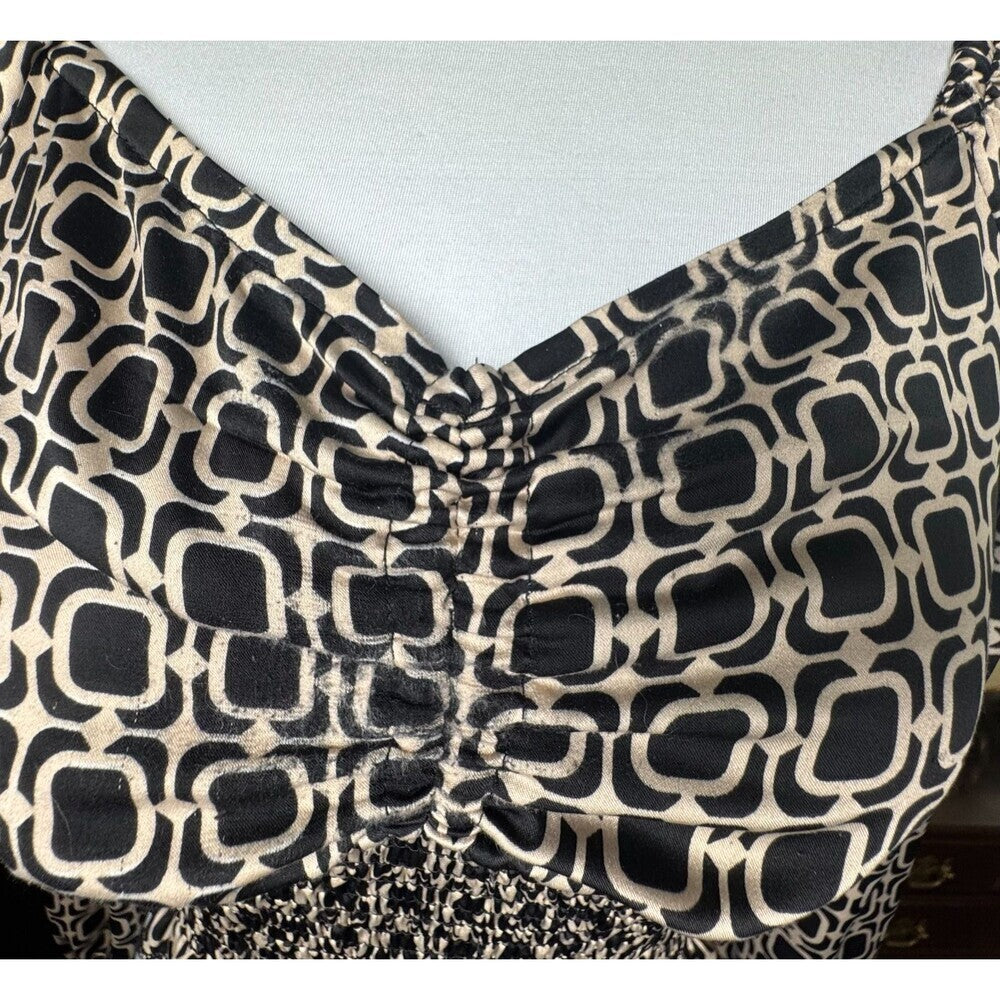 Almost Famous Crop Top Sz XS Satin Black Taupe Sweetheart Neck Long Sleeve