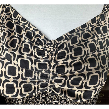 Almost Famous Crop Top Sz XS Satin Black Taupe Sweetheart Neck Long Sleeve