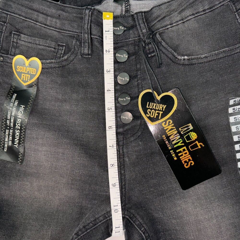Skinny Fries Jeans Sz 9 Black Distressed Button Fly Jeans Juniors Boho