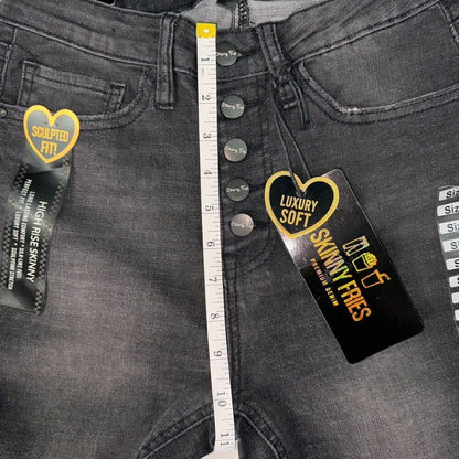 Skinny Fries Jeans Sz 9 Black Distressed Button Fly Jeans Juniors Boho